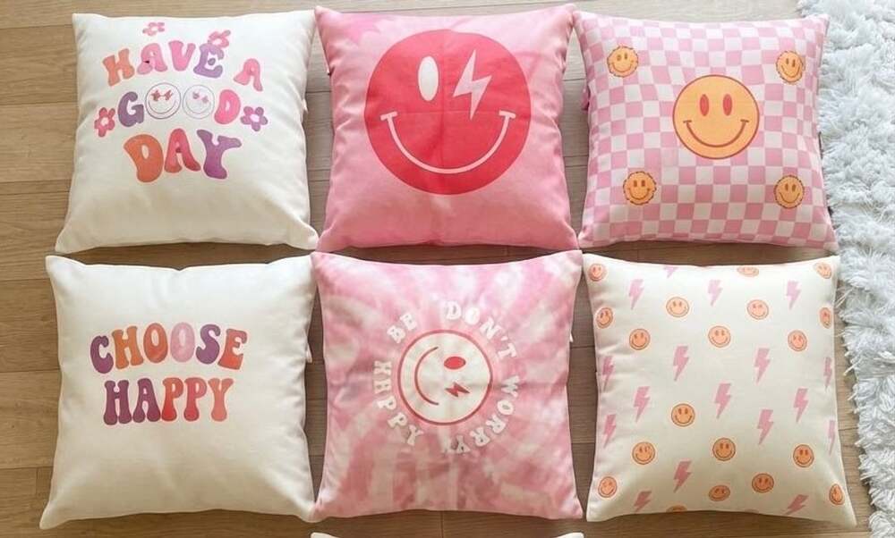 Preppy Pink Smiley Throw Pillow Covers Set of 6